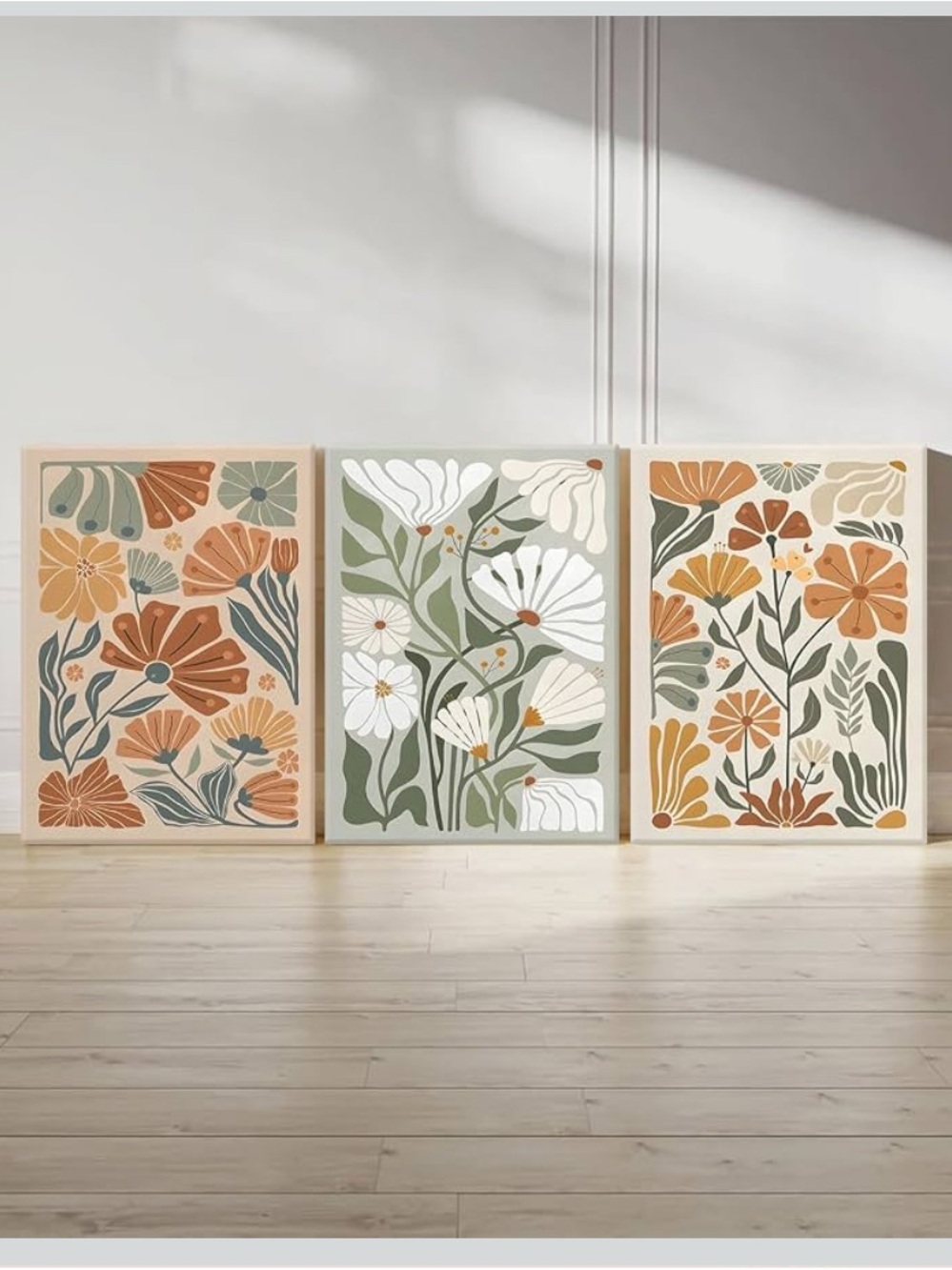 Wrapped Canvas Bohemian Abstract Floral Framed Wall Art Rust 12x16” Green VGUC
